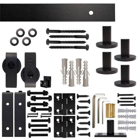 51 in. Black Single Bi-Fold Sliding Barn Door Track and Hardware Kit